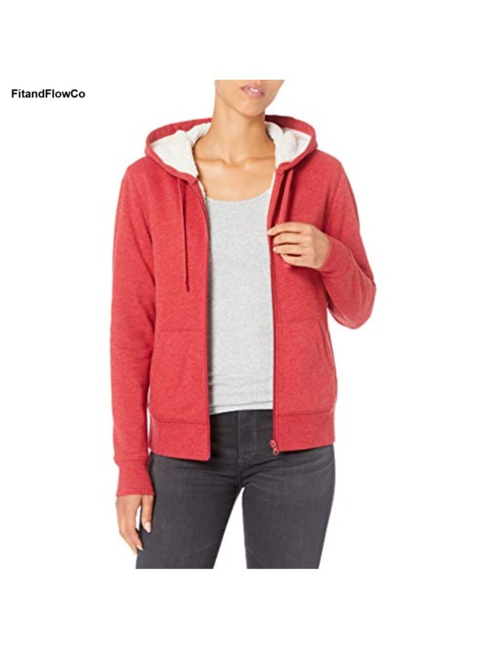 Sherpa-Lined Fleece Full-Zip Hooded Jacket Drawstring